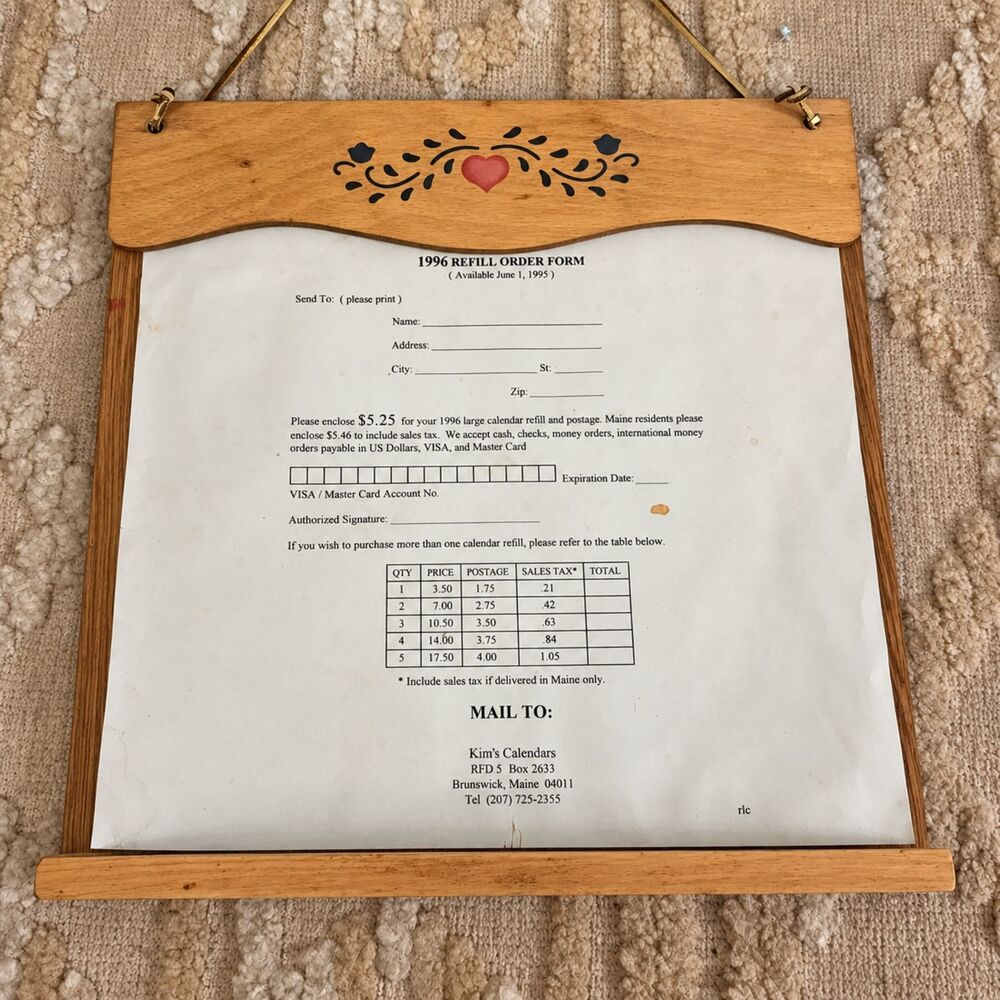Vintage 1990s Kim’s Calendars Wooden Wall Calendar Holder Heart Folk Art 1996